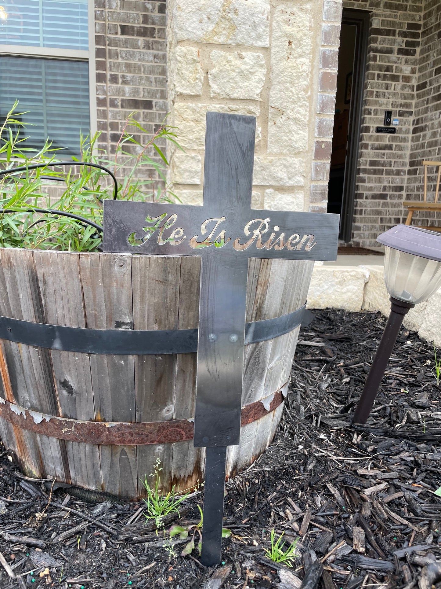 He is Risen Cross Garden Stake